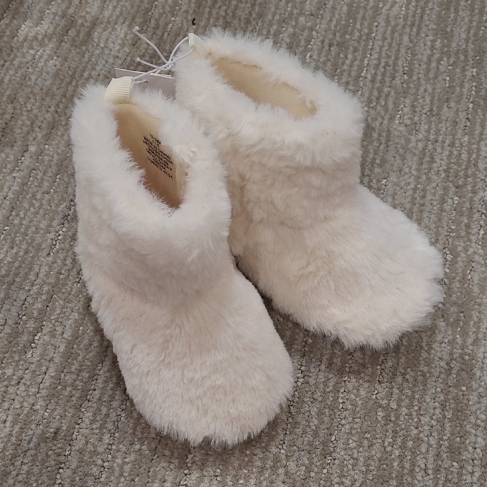 Fluffy White Baby Booties
